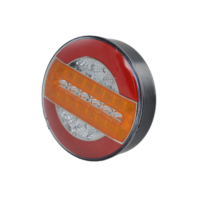 LED кръгъл стоп, червено - бяло, с динамичен и стандартен мигач, 12-24V