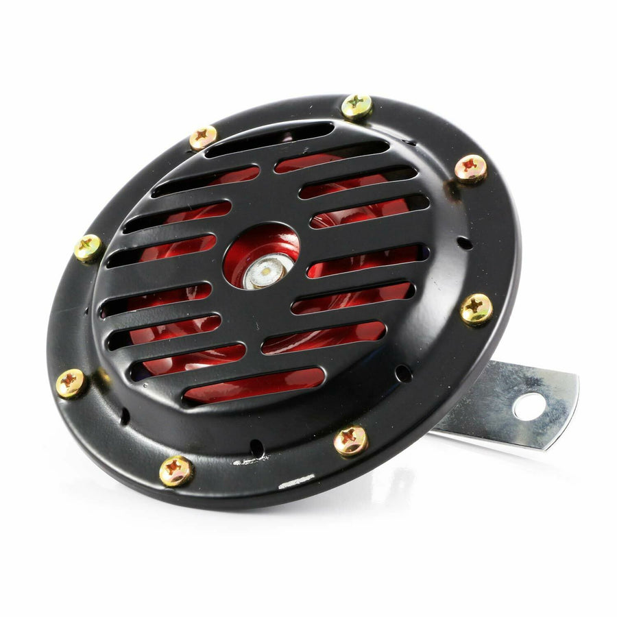 Клаксон от 12V, кръгъл и метален -1 бр.- черна с червено