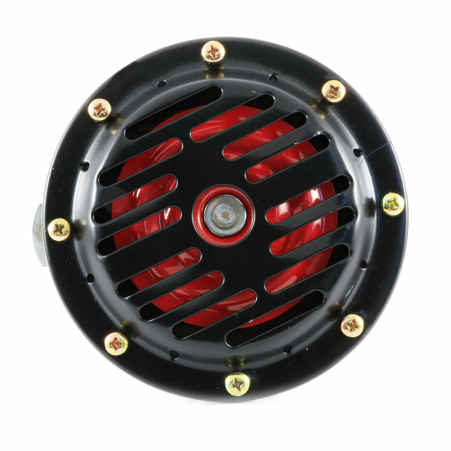 Клаксон от 12V, кръгъл и метален -1 бр.- черна с червено