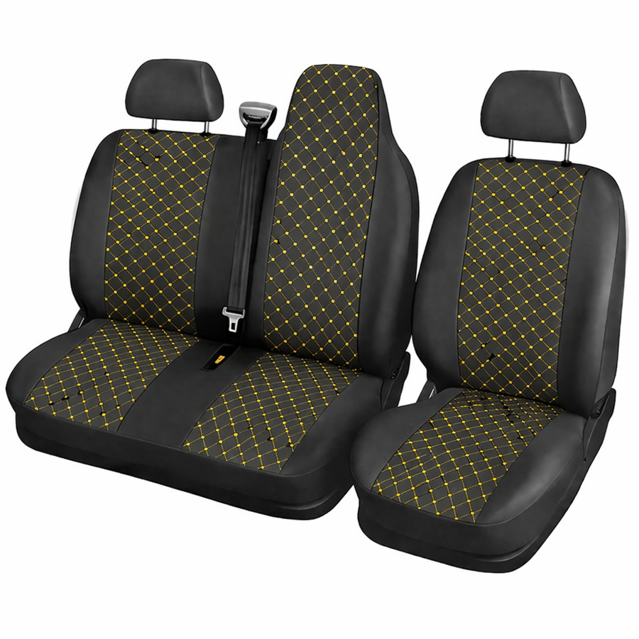 Калъфи за RENAULT MASTER 2+1, 2009+ - черно с жълто, полиестер+еластан