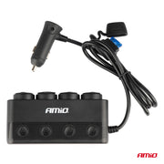 Универсален разклонител за запалка с 4 гнезда + вход за USB и смартфон 12V - 24V