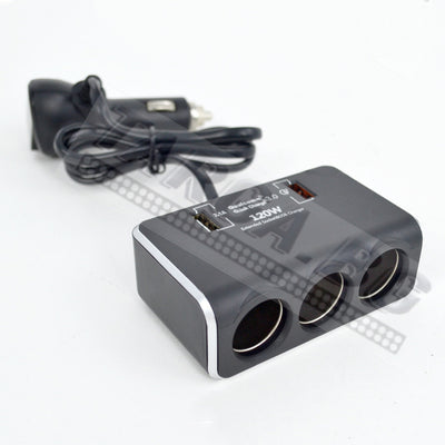 Разклонител за запалка – 3 гнезда, 2 USB, вграден волтметър, 12/24V, 120W