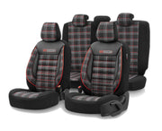 Комплект Луксозна Тапицерия OTOM текстил с еко кожа GTI SPORTS Design – Черна с червен шев, за Предни и Задни Седалки