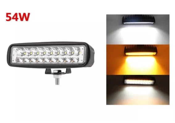 Универсален 54W Лед LED Халоген Фар Работна Лампа 12V - 24V с мигач бяло - оранжева светлина за автомобил офроуд бус ван камион