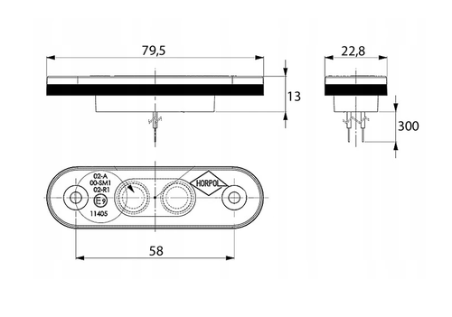 LED Светодиоден Габарит, Маркер, Токос, Оранжев, Овален, Е-Mark, 3 LED, 12V-24V, 8 см