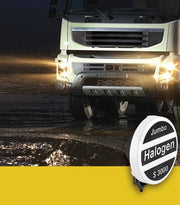Комплект 2 Броя Халоген, Фар, Ø 225мм, 12V 24V, Крушка H1 + 6 LED ЛЕД Диода, E-Mark, За Камион, Трактор, Багер, Земеделски Машини и др.