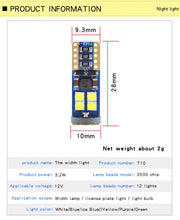 Комплект от 2 броя T10 Led крушки в блистер 12 SMD светодиода, W5W, Canbus, 12V - 24V , бяла светлина 6000K