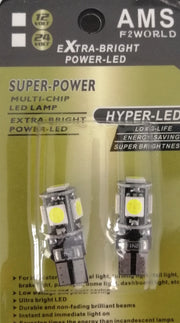 Комплект от 2 броя Лед Крушки За Габарит Т10 W5W LED 5 SMD Canbus 12V Бяла Светлина в блистер