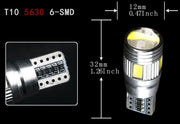 Комплект от 2 броя Лед Крушки За Габарит Т10 W5W LED 6 SMD, Canbus 12V, Бяла Светлина в блистер