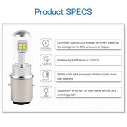 Комплект от 2 броя ЛЕД LED крушки за фарове H4 Х4 HS1 12V-24V Бели 6000k