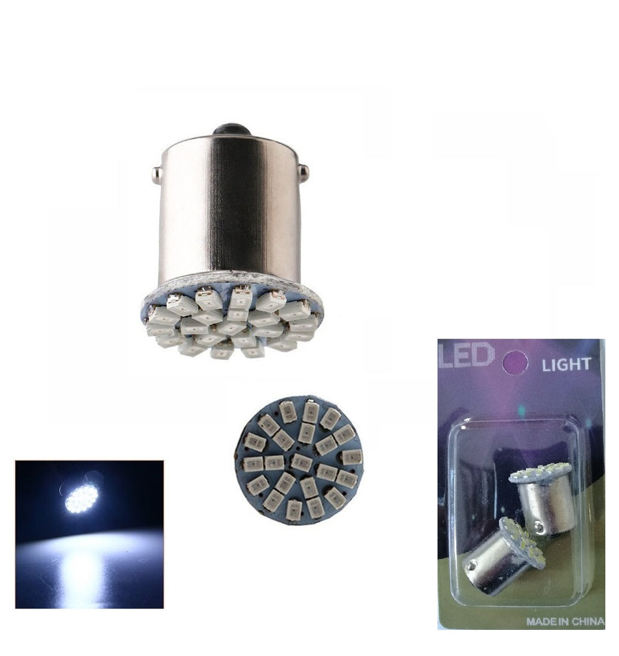 2 броя LED Крушки, 22 SMD BA15S 1156 (PY21W) 24V Блиц-Мигащи Бяла Светлина Срещуположни пинове (180°) в Блистер