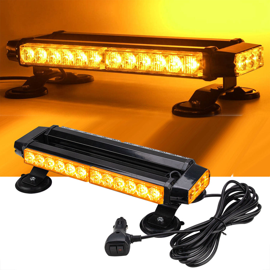 30 LED Двустранна Аварийна Сигнална Лампа Блиц Маяк с Магнити За Пътна Помощ Платформа Снегорин 12-24V със 7 режима на работа Жълта 39.5 cm.