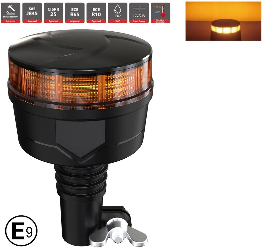 19W LED Аварийна Сигнална Лампа Маяк Буркан 30 Диода Оранжева Жълта 12V - 24V за монтаж на тръба
