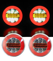 Комплект от 2 броя Кръгли LED светодиодни стопове задна светлина с неон ефект тип хамбургер 12V Ø14 см