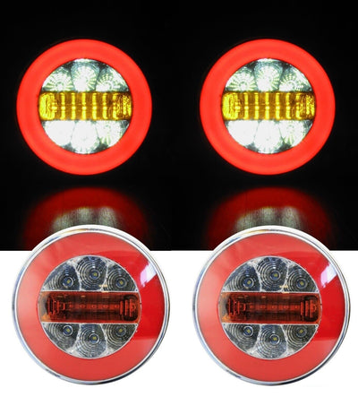 Комплект от 2 броя Кръгли LED светодиодни стопове задна светлина с неон ефект тип хамбургер 12V Ø14 см