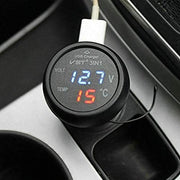 Мултифункционален дигитален уред 3 в 1 Волтметър Термометър и USB зарядно за автомобил