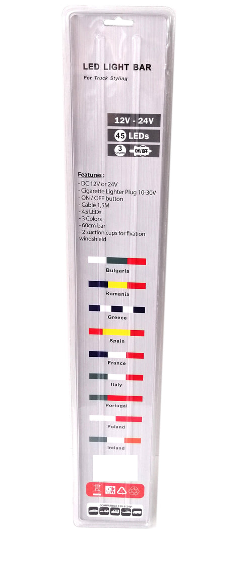 Светещ лед бар 60 cm 45 LED 12V - 24V синьо-бяло-червено FR France Croatia Holland флаг знаме Франция Хърватска Холандия