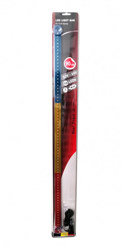 Светещ лед бар 90 cm 69 LED 12V - 24V синьо-жълто-червено RO Romania флаг знаме Румъния