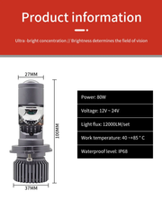 Комплект LED диодни крушки с лупа H4 12V - 24V 80W 12000LM за фарове Canbus без грешки 6000К-6500К къси/дълги