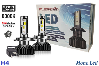 Комплект Умалени Мини LED Диодни Крушки H4 12V 50W 12000lm Mono LED +300% За Фарове Canbus без грешки къси/дълги