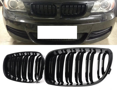 Двойни Бъбреци Решетки За BMW Series 1 Facelift E81 E82 E87 E88 2008г.-2011г. Черен Гланц Лак