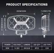 LED мощен диоден фар халоген лампа 12V-24V 90W бяло-жълто за АТВ джип камион трактор земеделски и селскостопански машини и др.