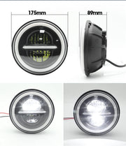 Универсален 7 инча 18см ЛЕД LED фар лампа халоген 12V-24V къси/дълги с DRL дневни светлини мигач бяло-жълто 7500lm за АТВ джип мотоциклет камион трактор и др.