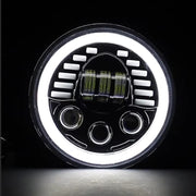 Универсален 7 инча 18см ЛЕД LED фар лампа халоген 12V-24V къси/дълги с DRL дневни светлини мигач бяло-жълто 7000lm за АТВ джип мотоциклет камион трактор и др.