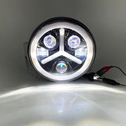 Комплект от 2бр. универсален 7 инча 18см ЛЕД LED фар лампа халоген 12V-24V къси/дълги с DRL дневни светлини мигач бяло-жълто 7000lm за АТВ джип мотоциклет камион трактор и др.