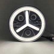 Комплект от 2бр. универсален 7 инча 18см ЛЕД LED фар лампа халоген 12V-24V къси/дълги с DRL дневни светлини мигач бяло-жълто 7000lm за АТВ джип мотоциклет камион трактор и др.