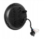 Комплект от 2бр. универсален 7 инча 18см ЛЕД LED фар халоген 12V-24V къси/дълги с DRL дневни светлини мигач бяло-жълто и череп с RGB подсветка с 6 различни цвята за АТВ джип мотоциклет камион трактор и др.