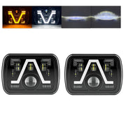 Комплект от 2бр. универсалeн 5x7 инча ЛЕД LED фар лампа халоген 12V-24V къси/дълги с DRL дневни светлини мигач бяло-жълто 9600lm за АТВ джип камион трактор и др.