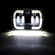 Комплект от 2бр. универсалeн 5x7 инча ЛЕД LED фар лампа халоген 12V-24V къси/дълги с DRL дневни светлини мигач бяло-жълто 9600lm за АТВ джип камион трактор и др.