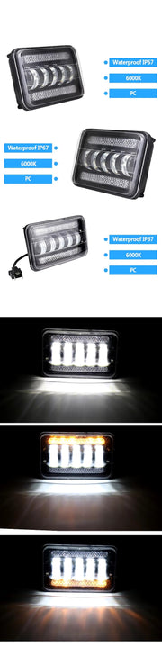 Комплект от 2бр. универсалeн 5 инча ЛЕД LED фар лампа халоген 12V-24V къси/дълги с DRL дневни светлини мигач бяло-жълто 8000lm за АТВ джип камион трактор и др.