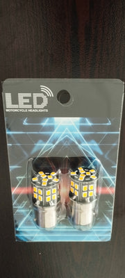 Комплект 2бр. LED Лед Крушки, 30 SMD, BA15S 1156, 12V, оранжева светлина canbus, срещуположни пинове (180°)