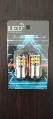 Комплект 2бр. LED Лед Крушки, 30 SMD, BAU15S 1156 (PY21W), 12V, оранжева светлина canbus, разминати пинове (150°)