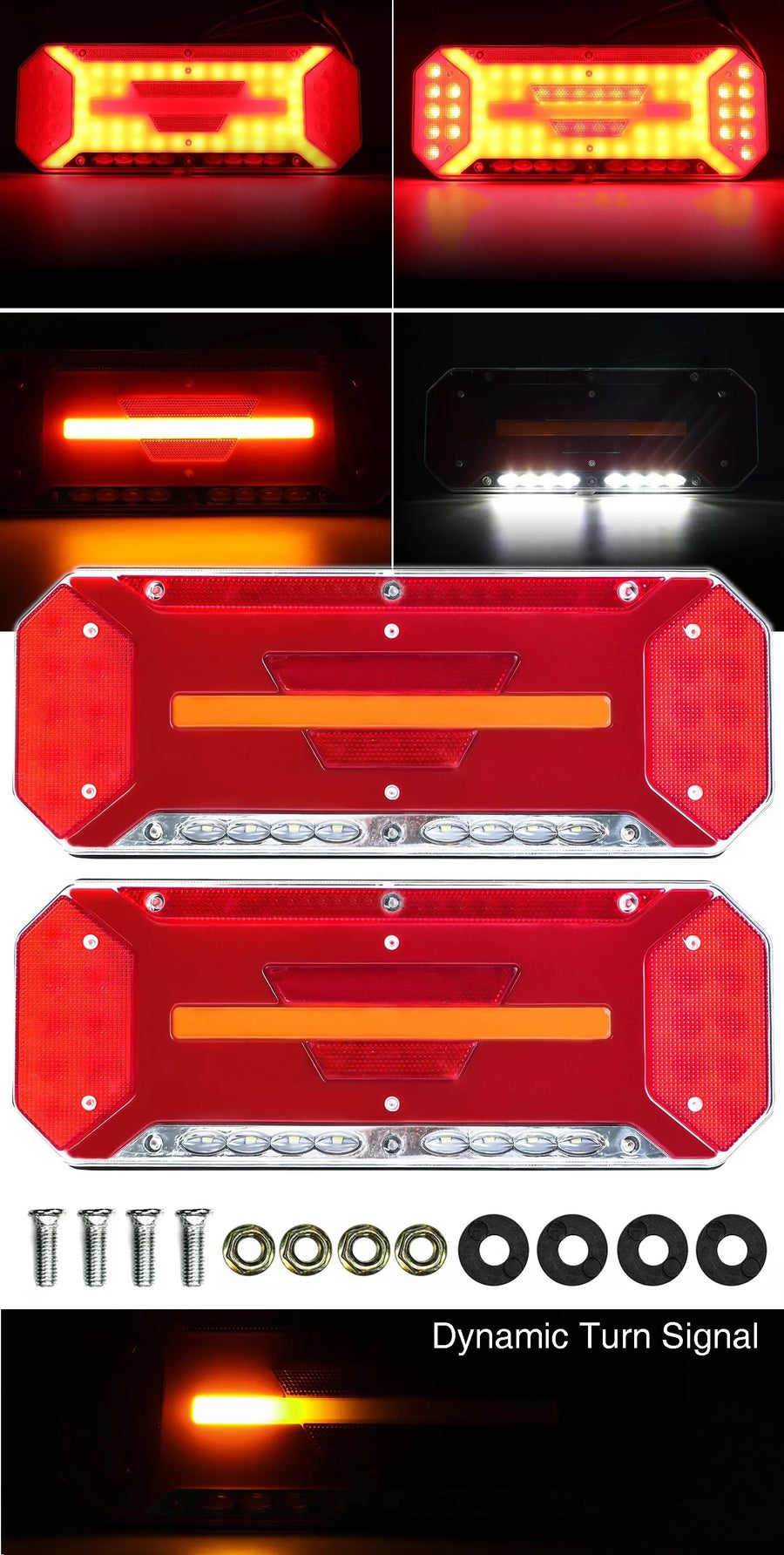 Комплект Диодни Лед LED Стопове 5 функции с Динамичен Бягащ Мигач 12 - 24V 346mm x 130mm