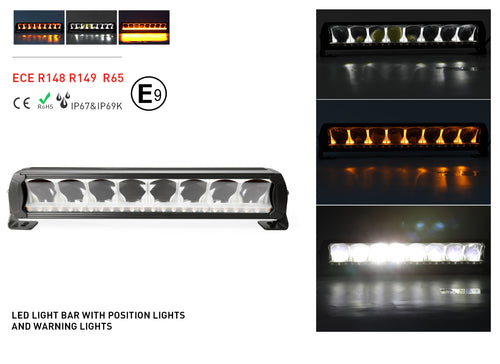 45 cm 12 - 24 V Висококачествен Led Bar Лед Бар Диоден Прожектор DRL с бяла габаритна светлина и оранжева аварийна блиц 80W 5500LM