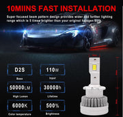 Комплект от 2 броя LED диодни крушки D2S за xenon 12-24V 50000lm Canbus без грешки 6000K