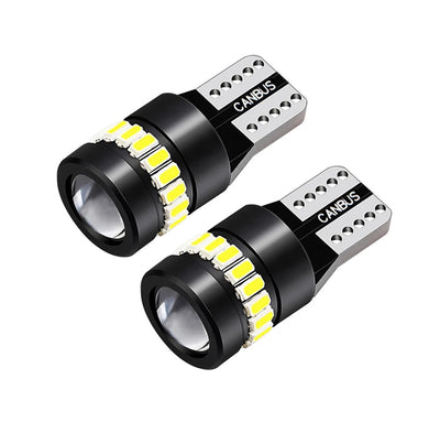 Комплект от 2 броя LED Лед Диодни Крушки За Габарит T10 W5W – 3030 + 3014 SMD, студено бяла светлина 6000K, 12–24V, CANBUS без грешки