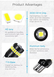Комплект от 2 броя LED Лед Диодни Крушки За Габарит T10 W5W – 3030 + 3014 SMD, студено бяла светлина 6000K, 12–24V, CANBUS без грешки