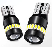 Комплект от 2 броя LED Лед Диодни Крушки За Габарит T10 W5W – 3030 + 3014 SMD, студено бяла светлина 6000K, 12–24V, CANBUS без грешки