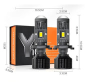 Комплект LED крушки с лупа, Y10 H4, 200%, 60W 6400LM, 6000K, 360° Canbus без грешки – 12V