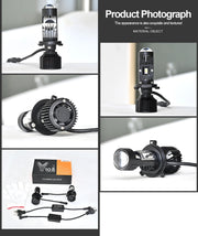 Комплект LED крушки с лупа, Y10 H4, 200%, 60W 6400LM, 6000K, 360° Canbus без грешки – 12V