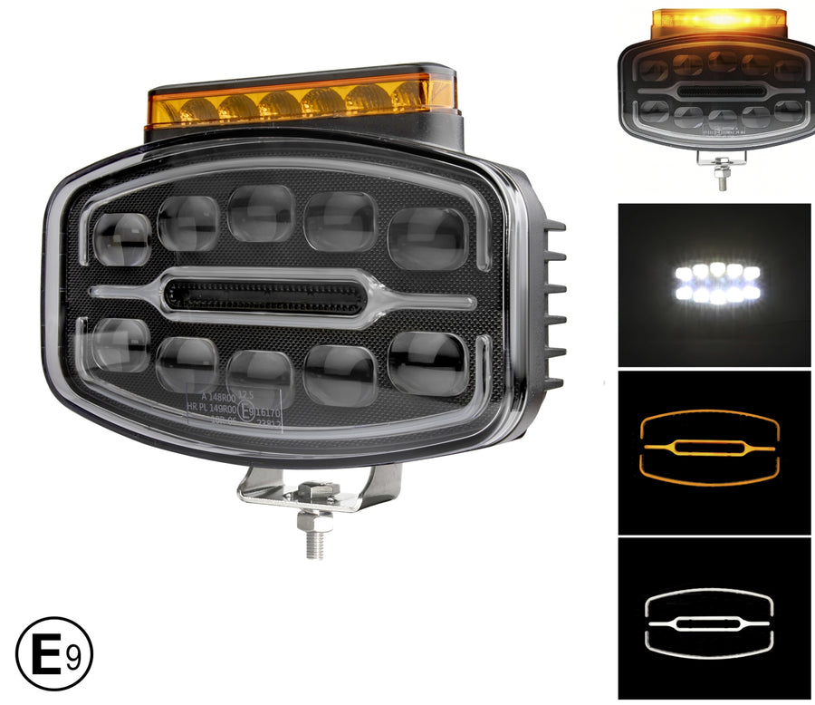 LED Халоген Фар 3 Функции DRL бяла/оранжева светлина с 360° аварийна лампа с 4 функции на премигане 12-24V за джип камион агротехника и др.