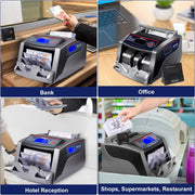Банкнотоброячна Машина , Проверка на банкноти чрез UV и MG - с собствен цветен LCD и външен LED дисплей, 1000 банкноти/минута, Включен калъф - Сива