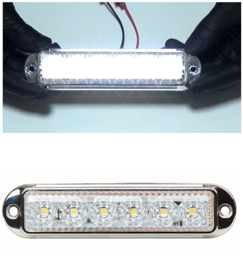 LED Габарит Маркер, 6 диода, хромирана рамка, Бял - 12V-24V
