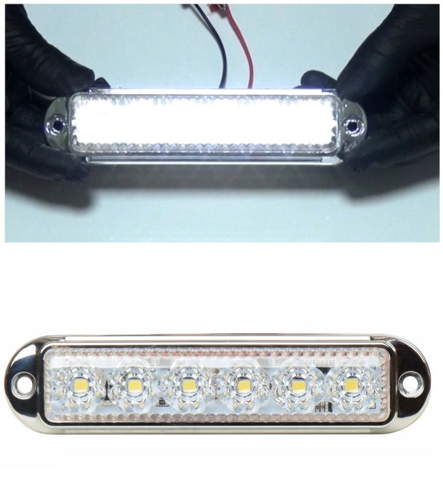 LED Габарит Маркер, 6 диода, хромирана рамка, Бял - 12V-24V