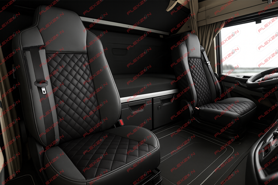 Комплект 1+1 тапицерия от еко кожа за MAN TGX 2015-2020 - черно