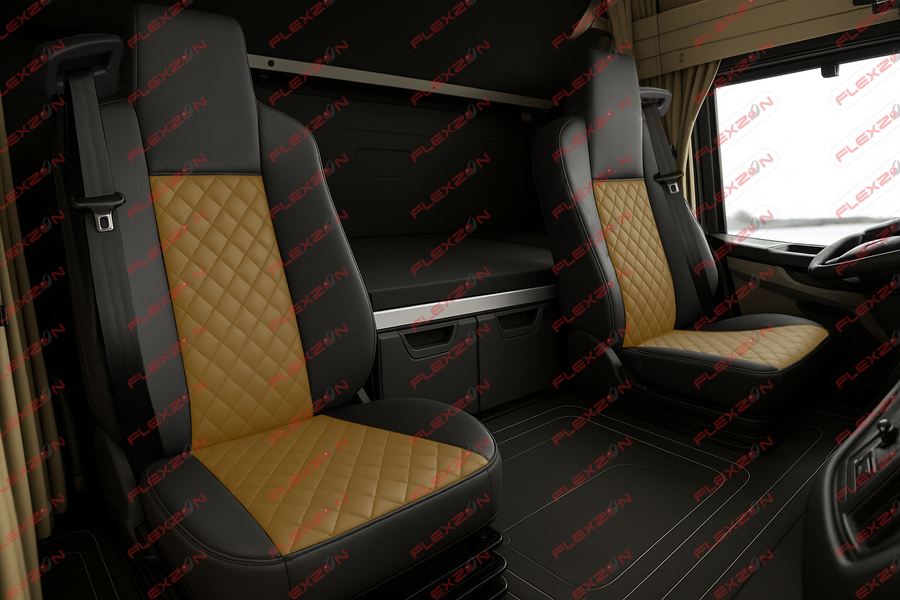 Комплект 1+1 тапицерия от еко кожа за MAN TGX EURO 6 2021+ - бежово-черно
